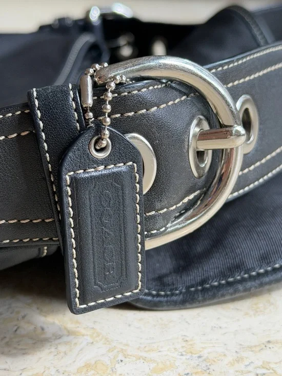 Y2K Vintage Coach Black Silver Buckle Soho Large Shoulder Purse Leather RARE - Picture 3 of 8